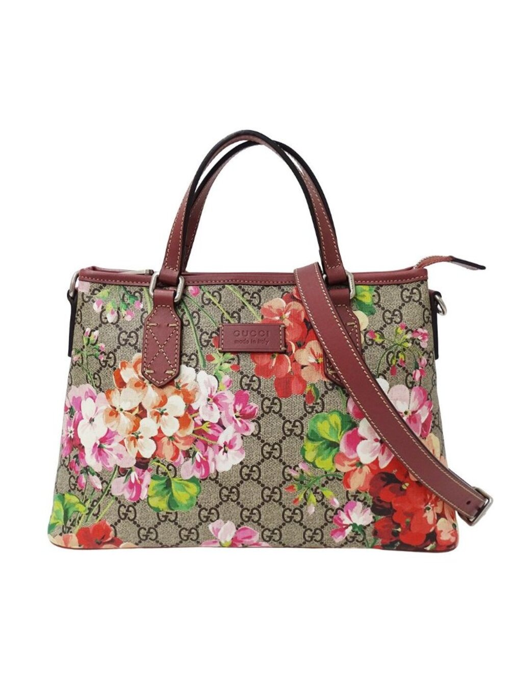 Gucci 2-Way Shoulder Bag GG Supreme Canvas Red Beige Handle Floral Pattern